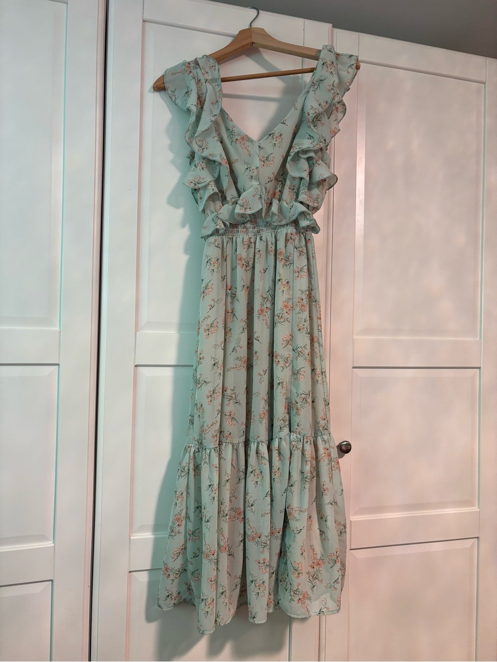 Floral Ruffle Maxi Dress in Mint, size S